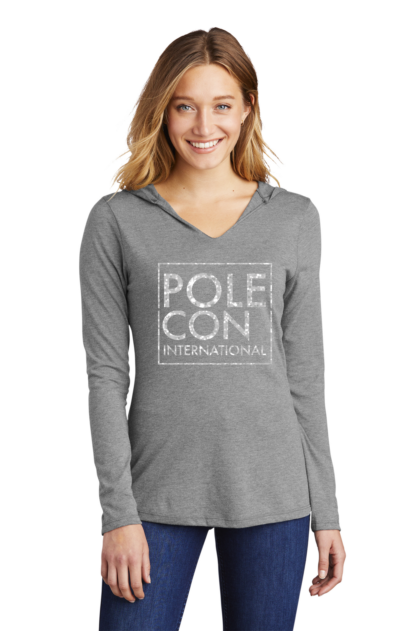 Pole Con Long Sleeve Hooded Tee- Silver Glitter