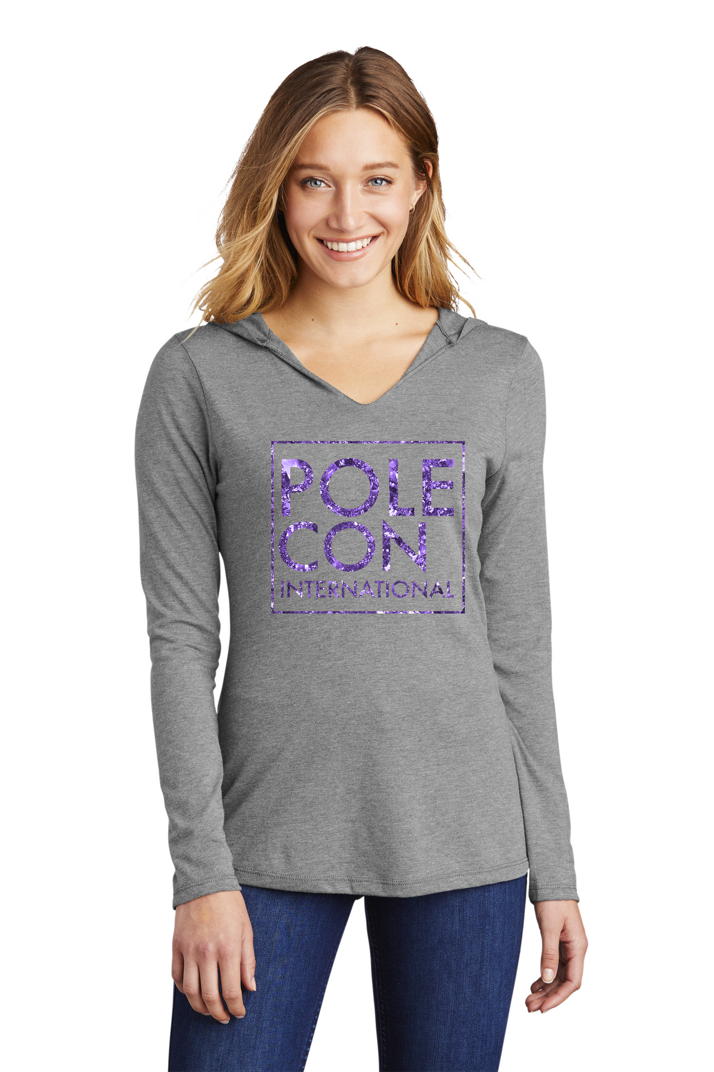 Pole Con Long Sleeve Hooded Tee-Purple Glitter